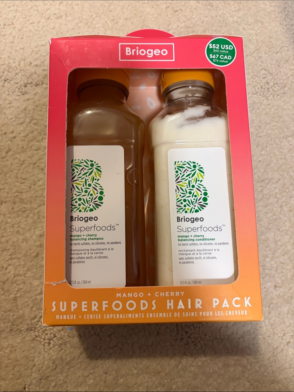 New in Box Briogeo Superfoods Duo Mango & Cherry Balancing Shampoo & Conditioner